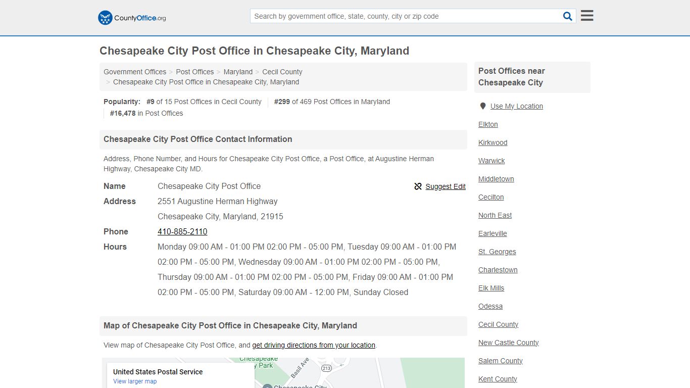 Chesapeake City Post Office in Chesapeake City, Maryland